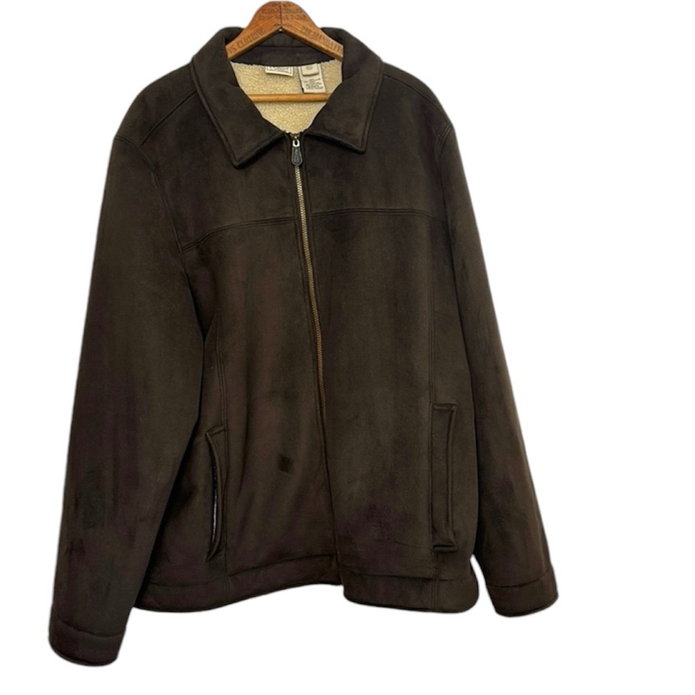 LL BEAN brown faux suede faux Sherpa lined Zip up fleece lined jacket size XXL